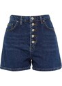 Trendyol Dark Blue High Waist Denim Shorts With Buttons