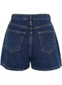 Trendyol Dark Blue High Waist Denim Shorts With Buttons