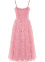 Trendyol Růžový Květinový A-linie Strappy Mini tkané šaty
