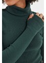 Trendyol Emerald Green Fitted Turtleneck Finger Detailed Ribbed Elastic Knitted Blouse