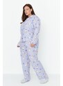 Trendyol Curve Lilac Rabbit Printed Woven Pajama Set