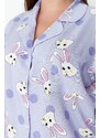 Trendyol Curve Lilac Rabbit Printed Woven Pajama Set