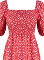 Trendyol Red Floral Skater/Waist Opening Guiped Viscose Mini Woven Dress