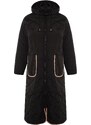 Trendyol černý oversized kapsový prošívaný kabát s kapucí