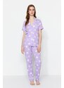 Trendyol Lilac Cotton Starry Shirt-Pants Knitted Pajama Set