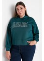 Trendyol Curve Petrol Green Hoodie with Printed Scuba/Scuba Diving Crop Knitted Sweatshirt