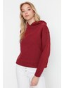 Trendyol Claret Red Regular/Normal Pattern Basic Hooded Thick Inside Fleece Knitted Sweatshirt