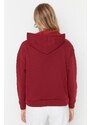 Trendyol Claret Red Regular/Normal Pattern Basic Hooded Thick Inside Fleece Knitted Sweatshirt