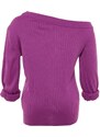 Trendyol Curve fialový pletený svetr s kulatým výstřihem