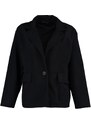 Trendyol černý širokoúhlý oversized knoflíkový zapínací stamp kabát