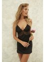 Trendyol Black Lace Detailed Knitted Fancy Nightgown