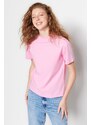 Trendyol Pink 100% Cotton Basic Stand Collar Knitted T-Shirt
