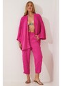 Happiness İstanbul Women's Dark Pink Kimono Pants Suit