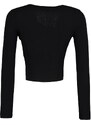 Trendyol Black Shirred Detail Fitted/Sleeping Crop Asymmetrical Collar Ribbed Stretch Knit Blouse