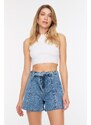 Trendyol Blue Belted Denim Shorts