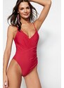 Trendyol Claret červené dvouřadé řasené plavky s pravidelnými nohavicemi