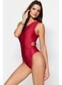 Trendyol Plum One-Shoulder Draped Regular Leg Swimsuit