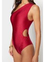 Trendyol Plum One-Shoulder Draped Regular Leg Swimsuit