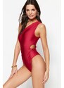 Trendyol Plum One-Shoulder Draped Regular Leg Swimsuit