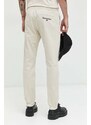 Kalhoty Tommy Jeans pánské, béžová barva, přiléhavé