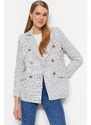 Trendyol Indigo Woven Lined Plaid Blazer Jacket