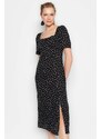 Trendyol Black Polka Dot Patterned A-Cut Midi Woven Viscose Pattern Dress