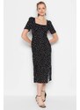 Trendyol Black Polka Dot Patterned A-Cut Midi Woven Viscose Pattern Dress