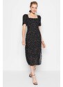 Trendyol Black Polka Dot Patterned A-Cut Midi Woven Viscose Pattern Dress