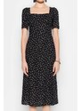 Trendyol Black Polka Dot Patterned A-Cut Midi Woven Viscose Pattern Dress