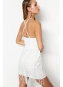 Trendyol Ecru vypasované lemované tkané střapce Svatební / svatební elegantní večerní šaty