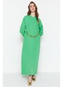 Trendyol Green Crepe Evening Dress with a Chain Waist and a Chain Belt, in a comfortable fit