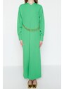 Trendyol Green Crepe Evening Dress with a Chain Waist and a Chain Belt, in a comfortable fit