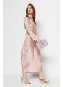 Trendyol Light Pink Belted Satin Evening Dress