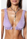 Trendyol Lilac Triangle Ruffle Glitter Bikini Top