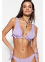 Trendyol Lilac Triangle Ruffle Glitter Bikini Top