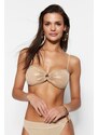 Trendyol Bronze Strapless Accessorized Shiny Lacquer Printed Bikini Top