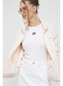 Péřová bunda Tommy Jeans dámská, růžová barva, přechodná