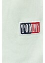 Bavlněné tepláky Tommy Jeans zelená barva, s aplikací