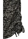 Trendyol Curve Black Fitted Gathered Detailed Floral Pattern Knitted Dress