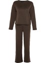 Trendyol Brown Corded Cotton Tshirt-Pants Knitted Pajama Set