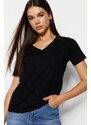Trendyol Black 100% Cotton Basic V-Neck Knitted T-Shirt