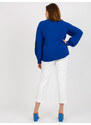 Fashionhunters Tmavě modrá košilová halenka plus velikosti s límečkem