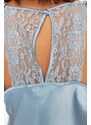 Trendyol Blue Lace Detailed Satin Undershirt-Shorts Woven Pajamas Set