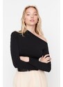 Trendyol Black Slim Snap Fastener Asymmetrical Collar Flexible Knitted Body