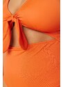 Trendyol Curve Orange Cut Out Šněrovací Detailní Plavky