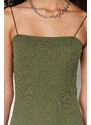 Trendyol Green Square Neck Spaghetti Straps Ribbed Flexible Fitted Mini Knitted Dress