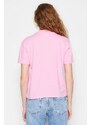 Trendyol Pink 100% Cotton Basic Stand Collar Knitted T-Shirt