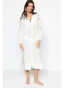 Trendyol White Midi Woven Kimono&Caftan 100% Cotton with Tassels