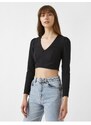 Koton V-Neck Crop Evening Blouse Long Sleeve