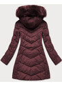 Libland Dlouhá dámská prošívaná zimní bunda ve vínové burgundské barvě (7689)